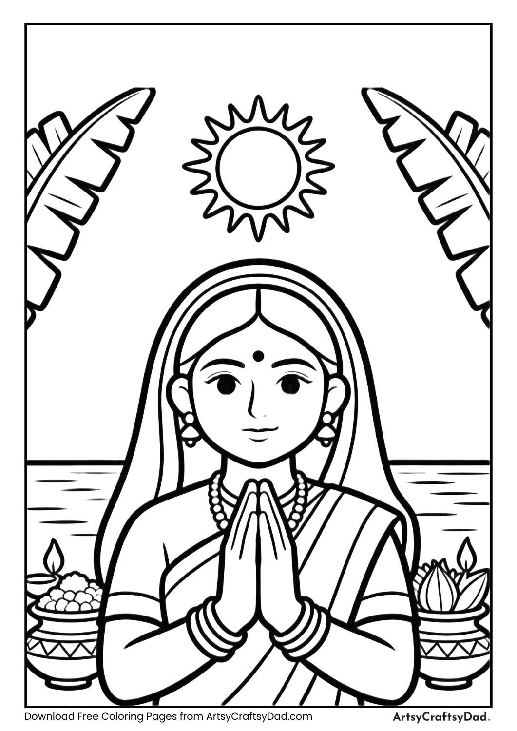 Chhath Puja sun worship coloring page