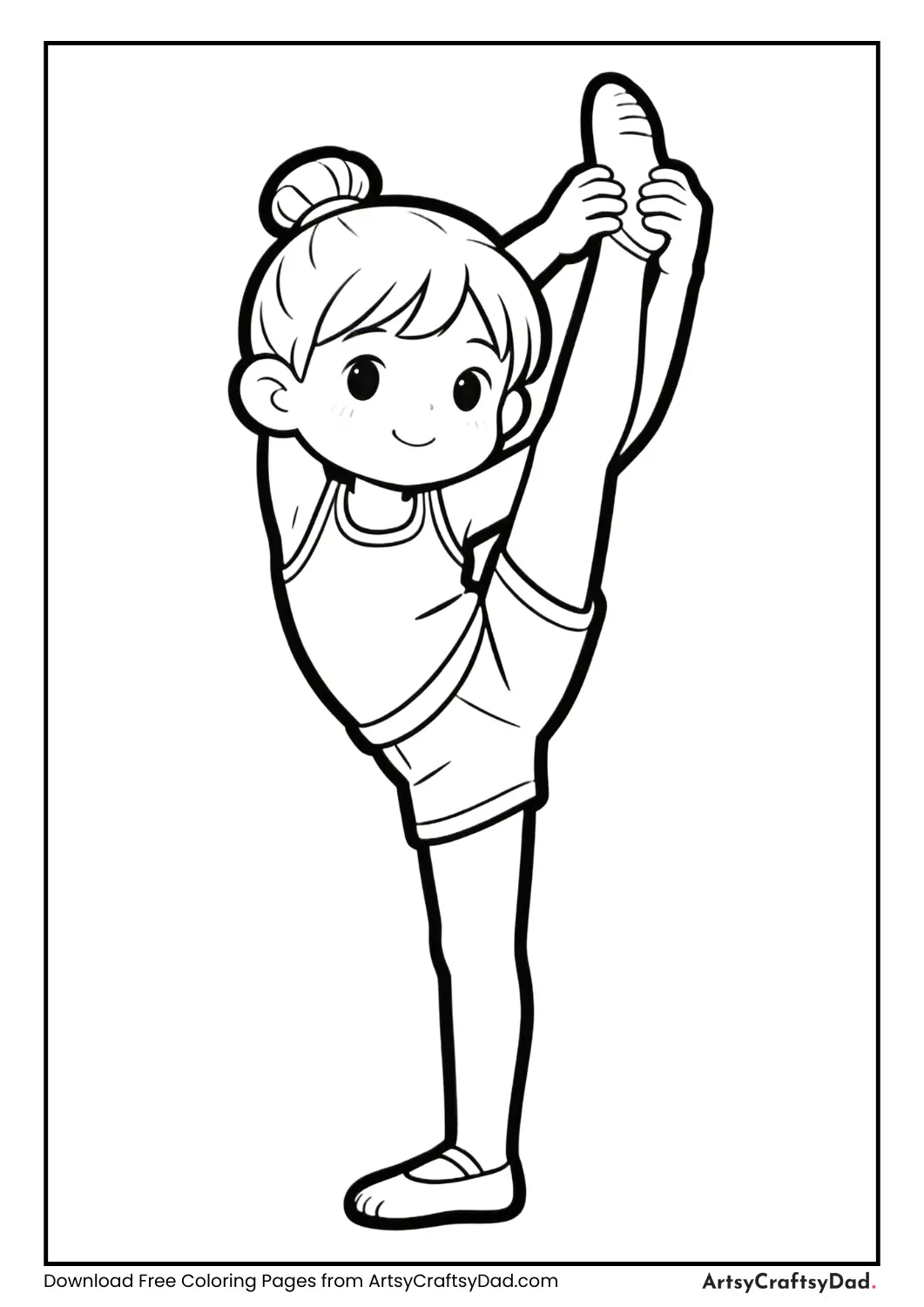 Kids doing toe-touch stretches coloring page
