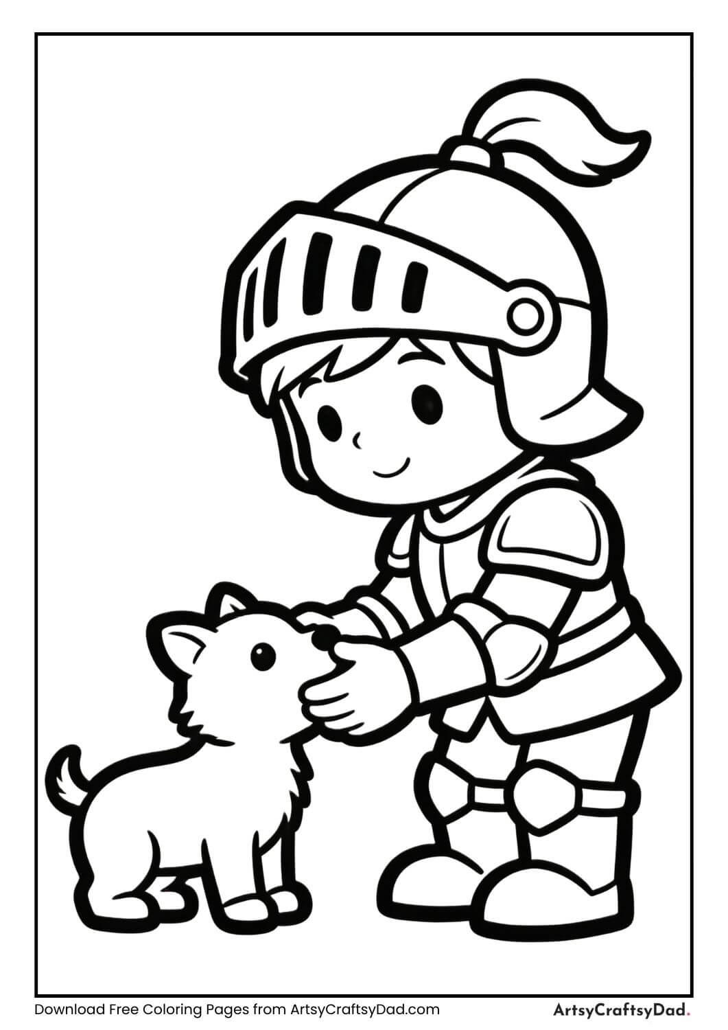 Knight helping a small animal coloring page