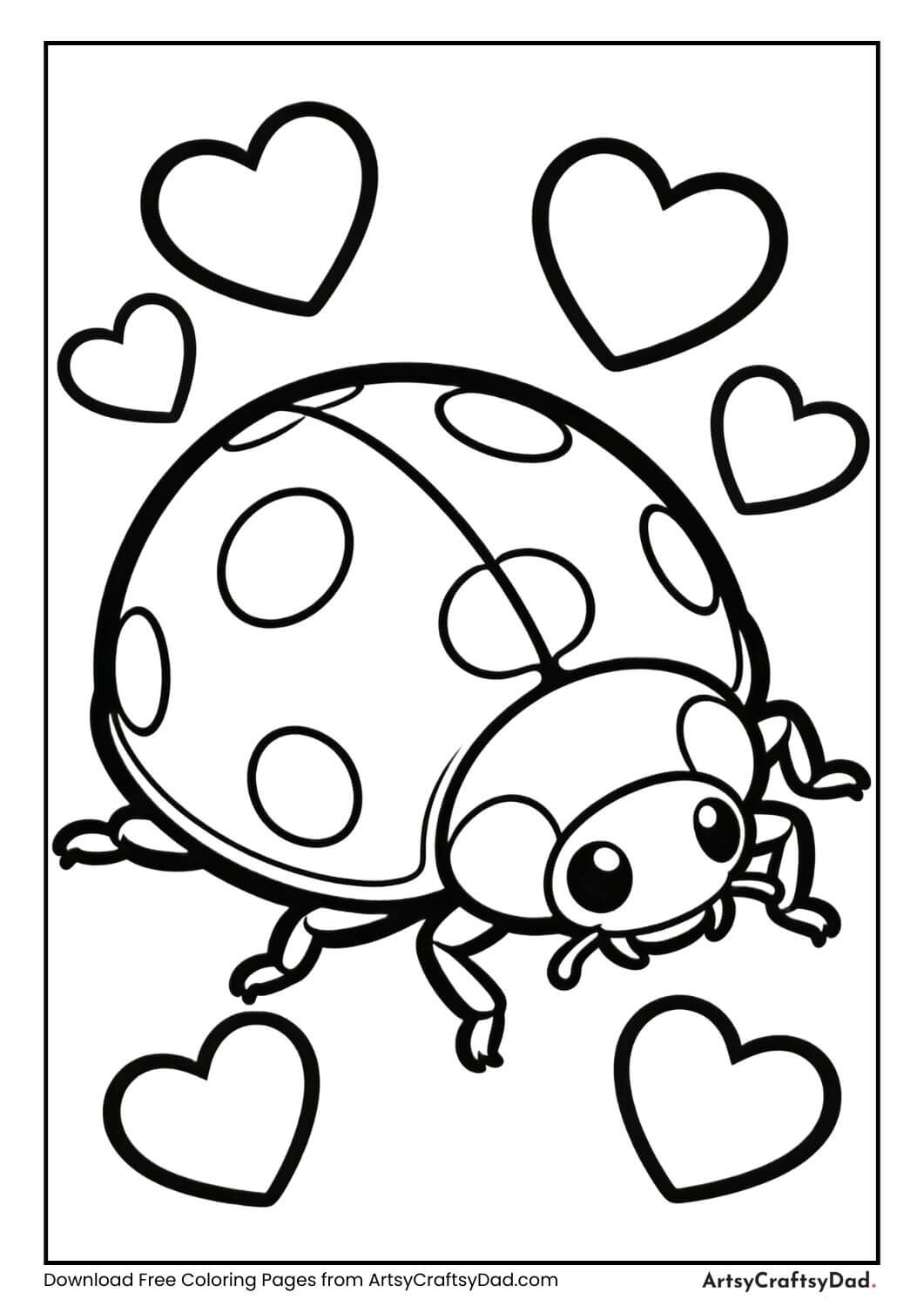 Ladybug with heart shapes coloring page