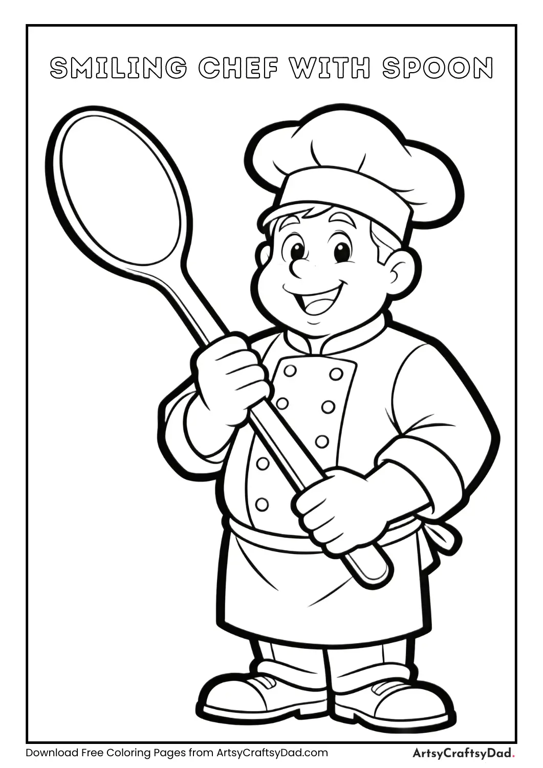 Smiling chef holding spoon coloring page