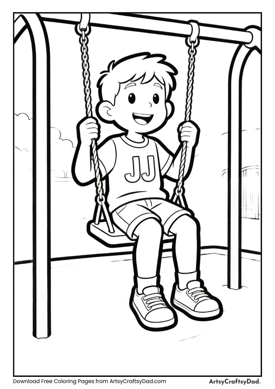 JJ on playground swing coloring page
