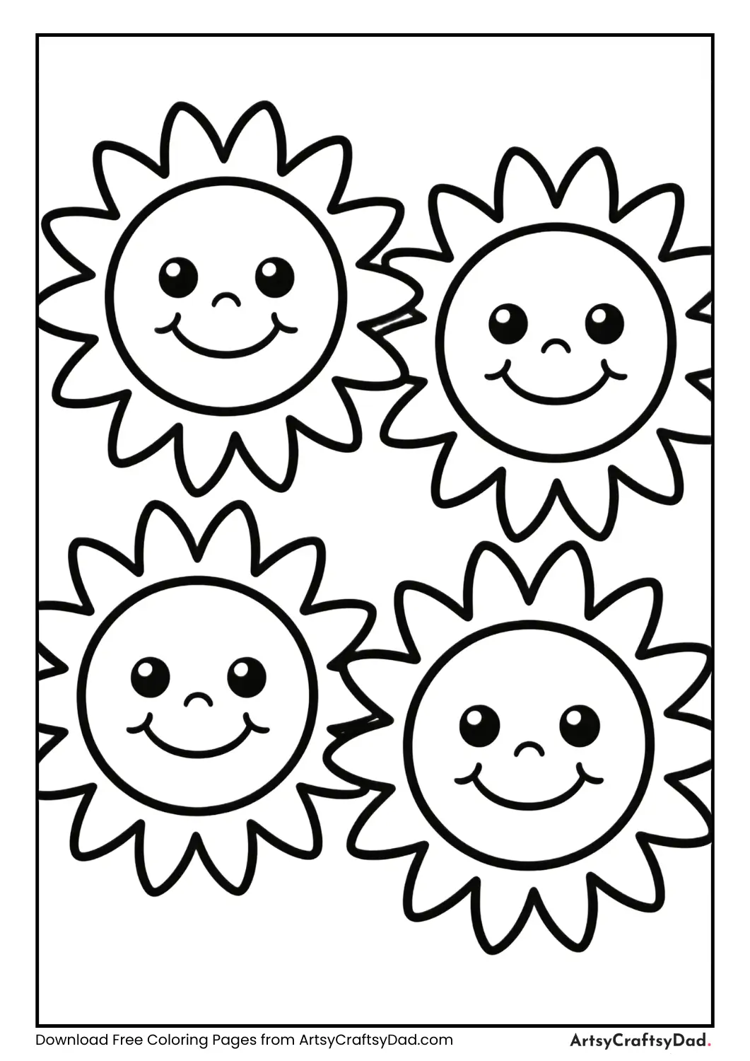 Count and color four suns easy coloring worksheet