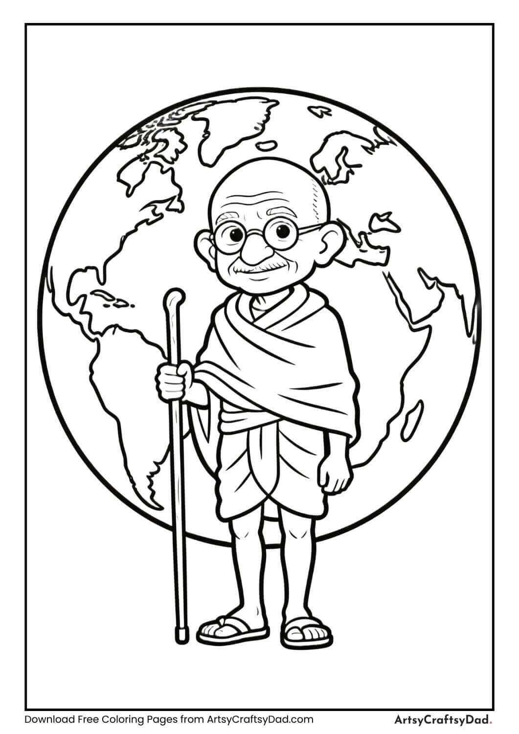 Gandhi with globe coloring page