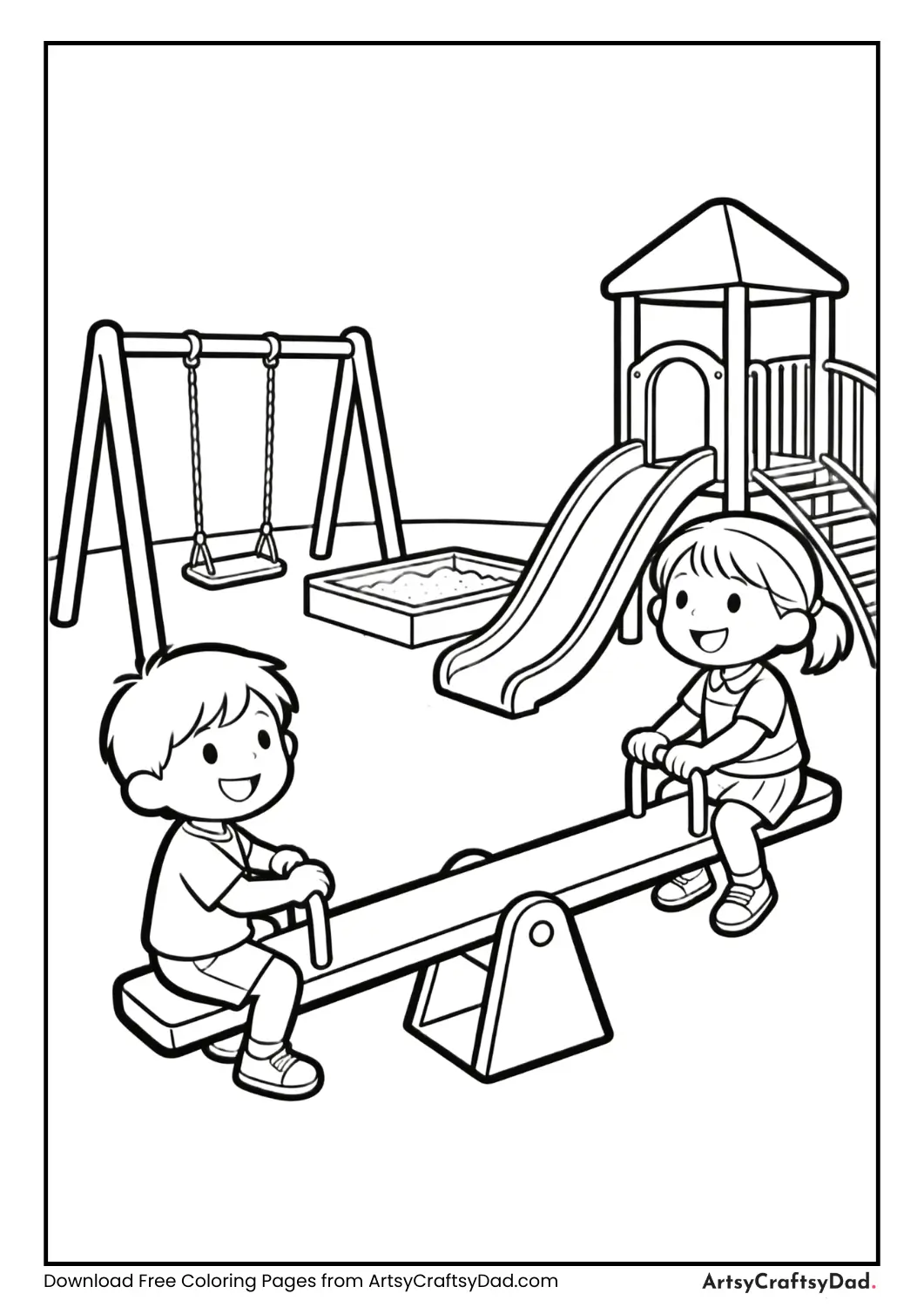 Children playing on a seesaw in the park.