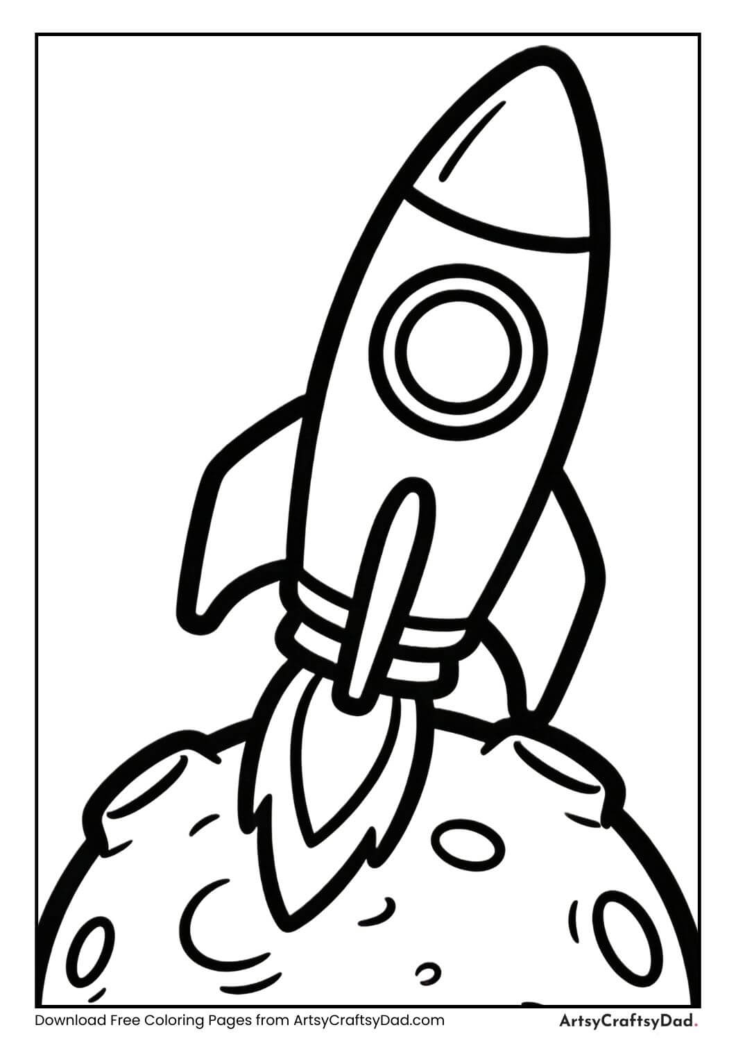 Space rocket landing on planet coloring page