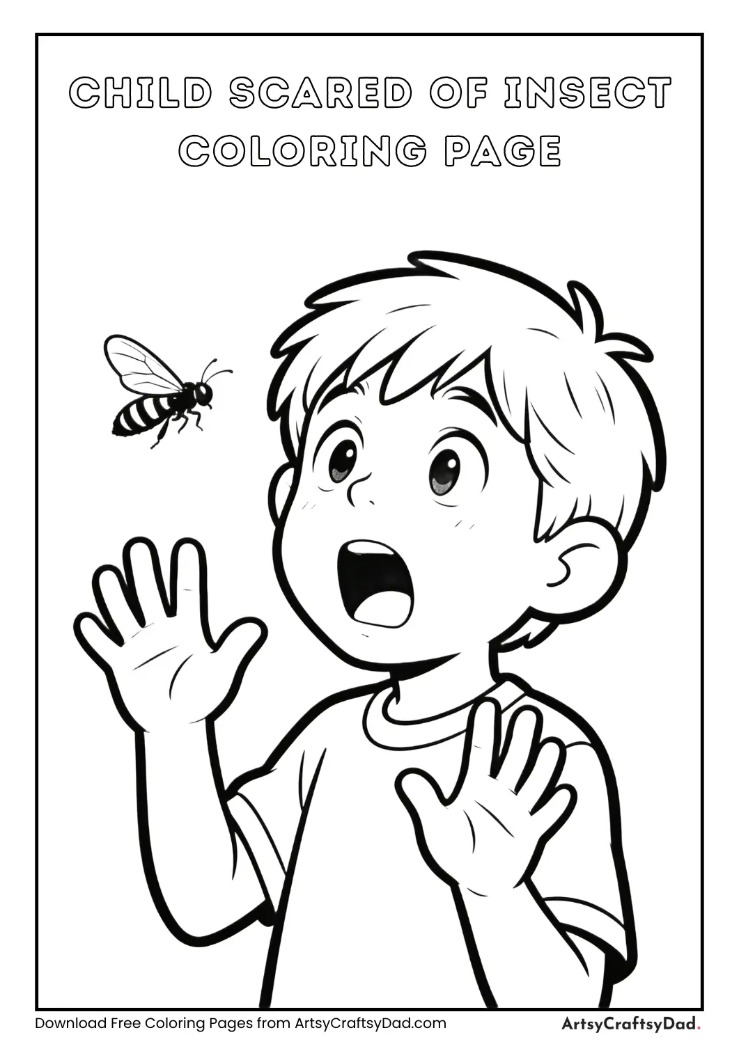 child scared of insect coloring page