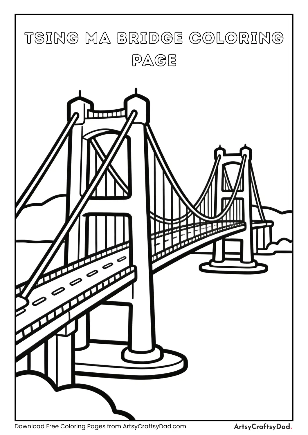 Black-and-white outline of Tsing Ma Bridge for kids