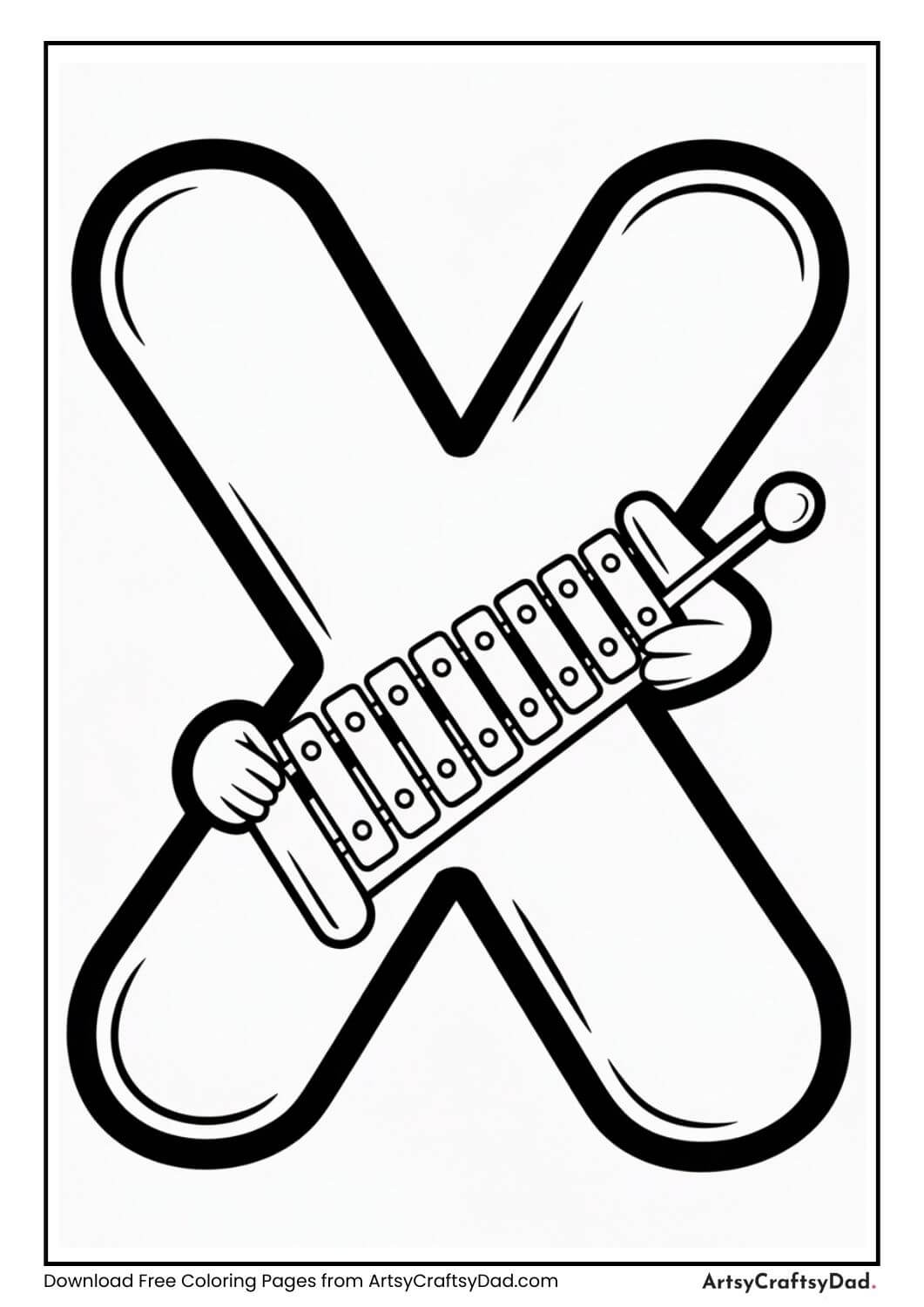 Alphabet X xylophone coloring page