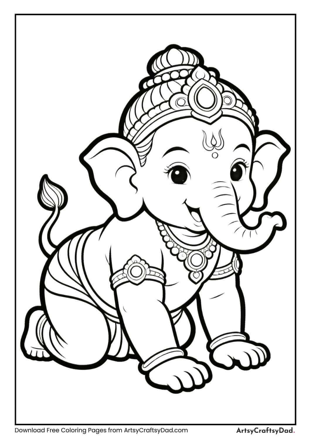 Baby Ganesha crawling coloring page