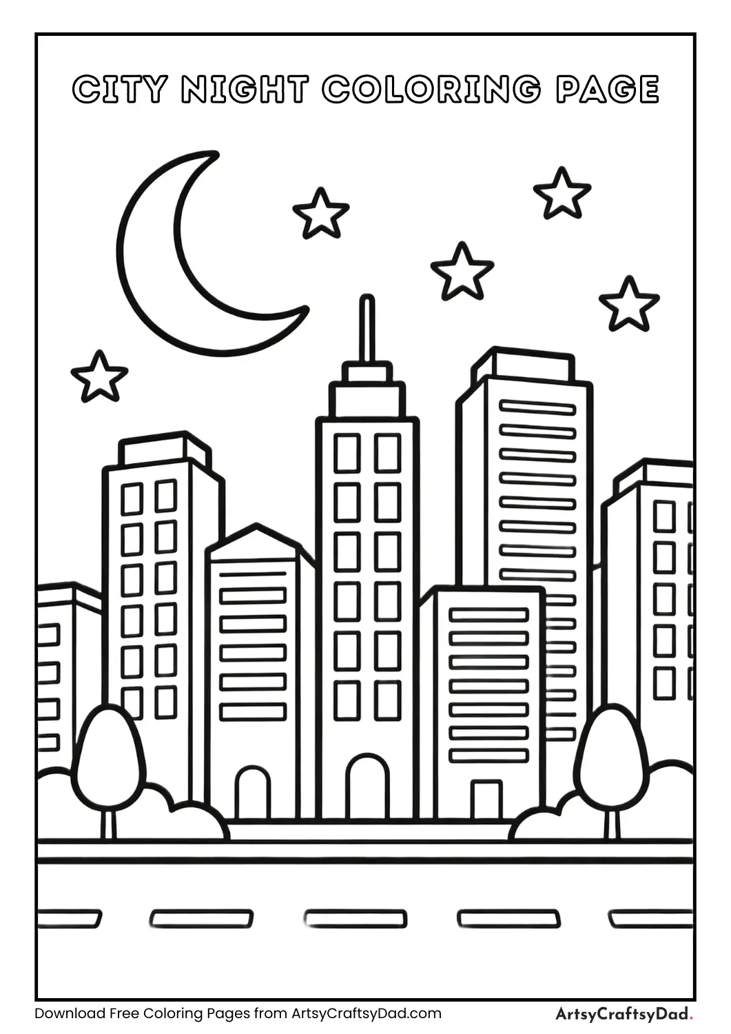 City skyline at night coloring page
