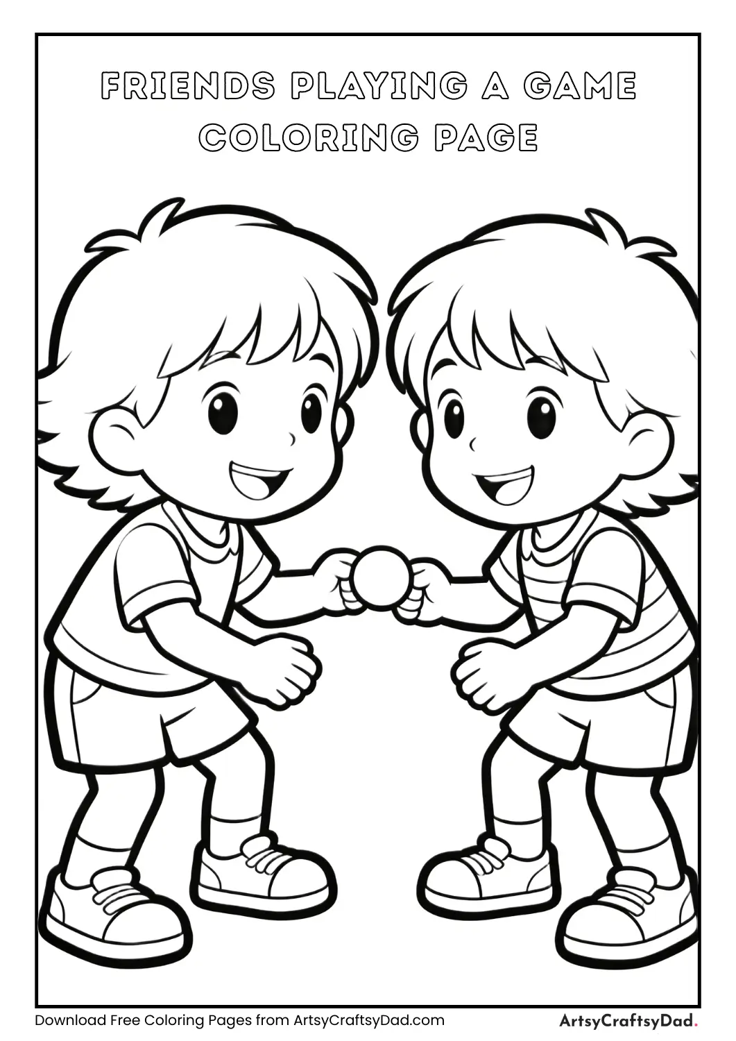 Black and white coloring page of friends playing a game