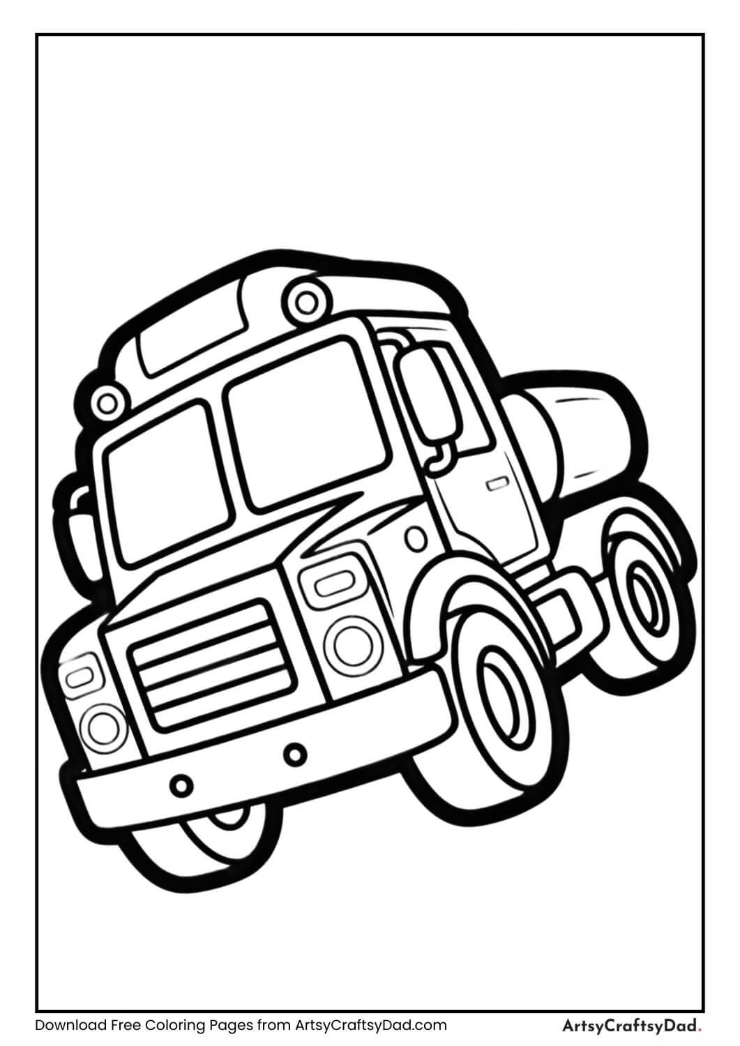Military truck black and white coloring page for kids