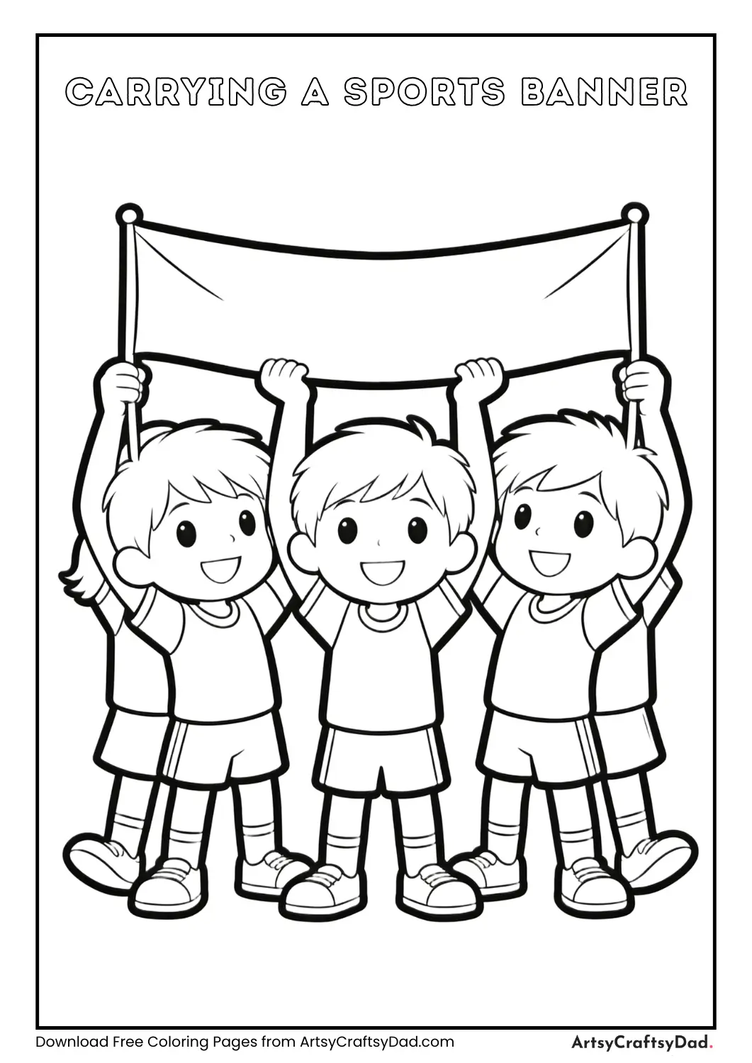 Children holding a banner at a sports event.