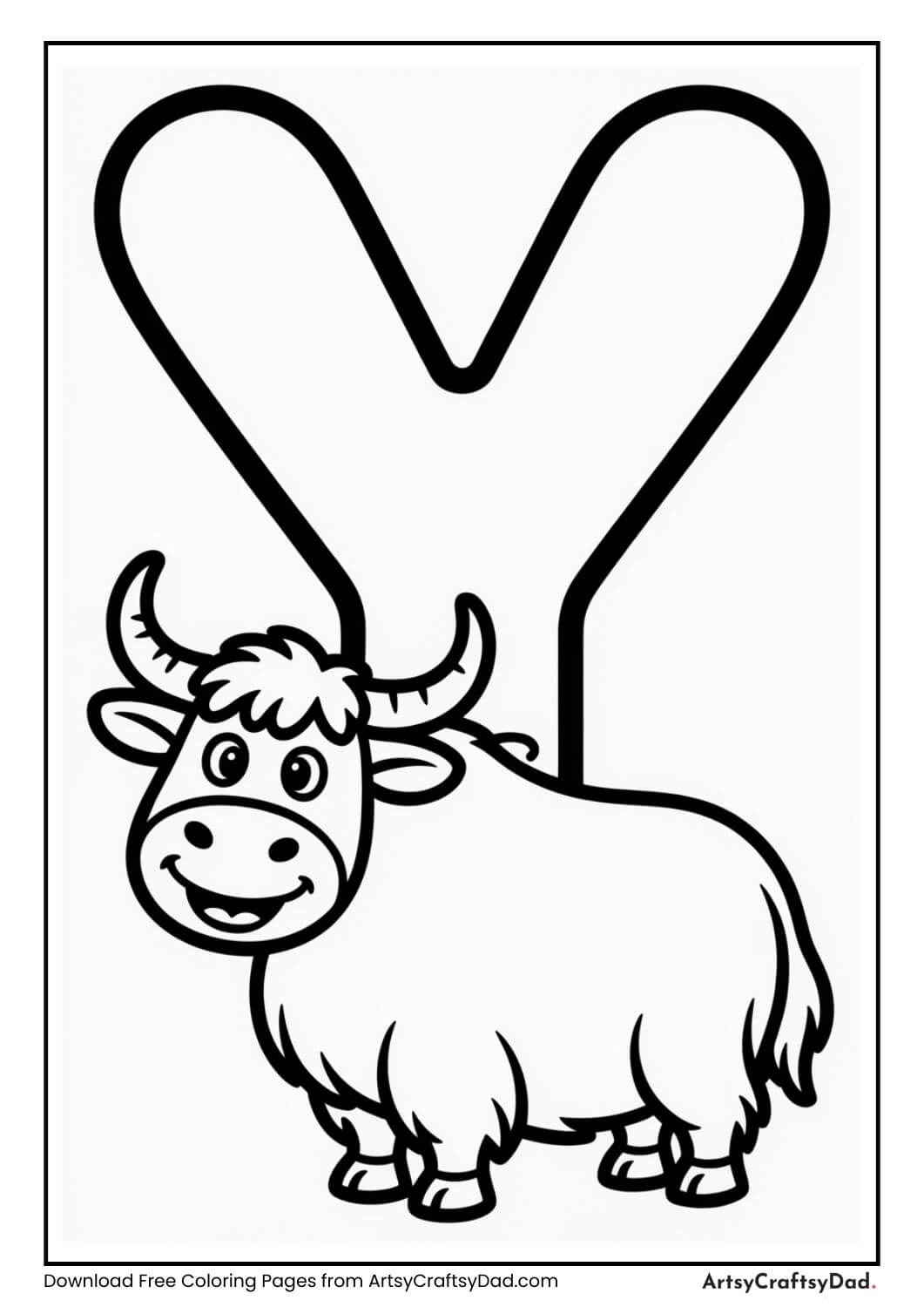 Letter Y yak coloring page for children