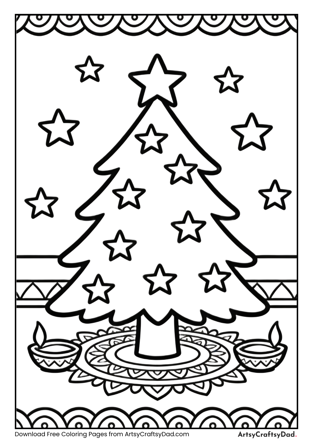 Christmas tree black and white coloring page