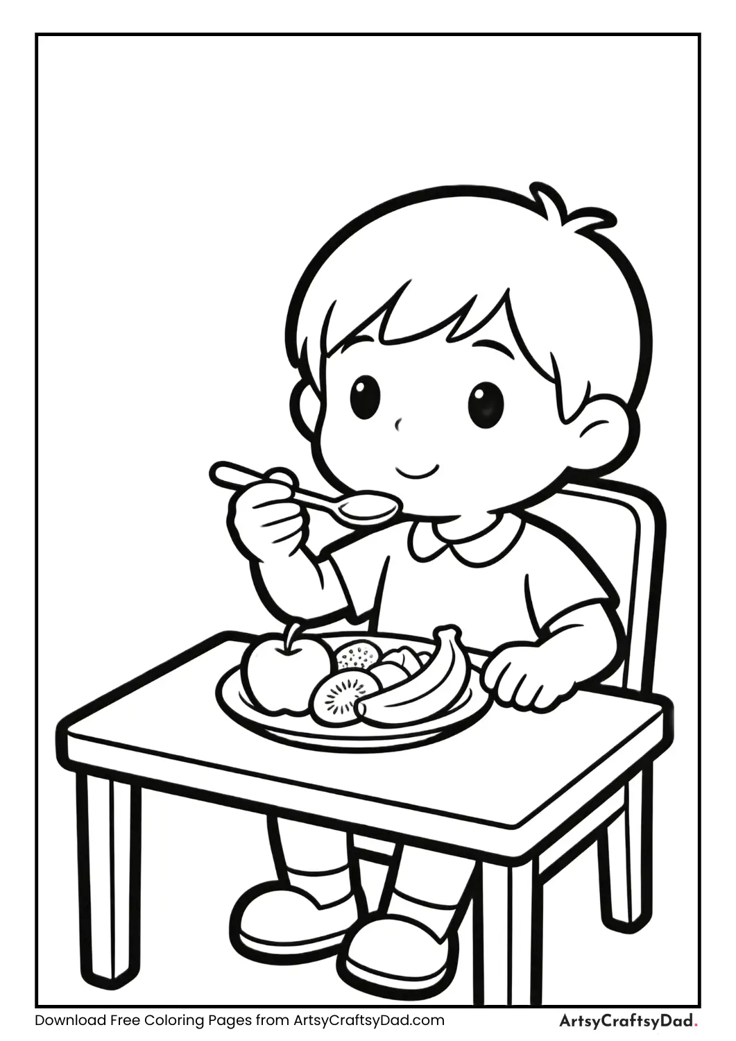 Child wiping the breakfast table.