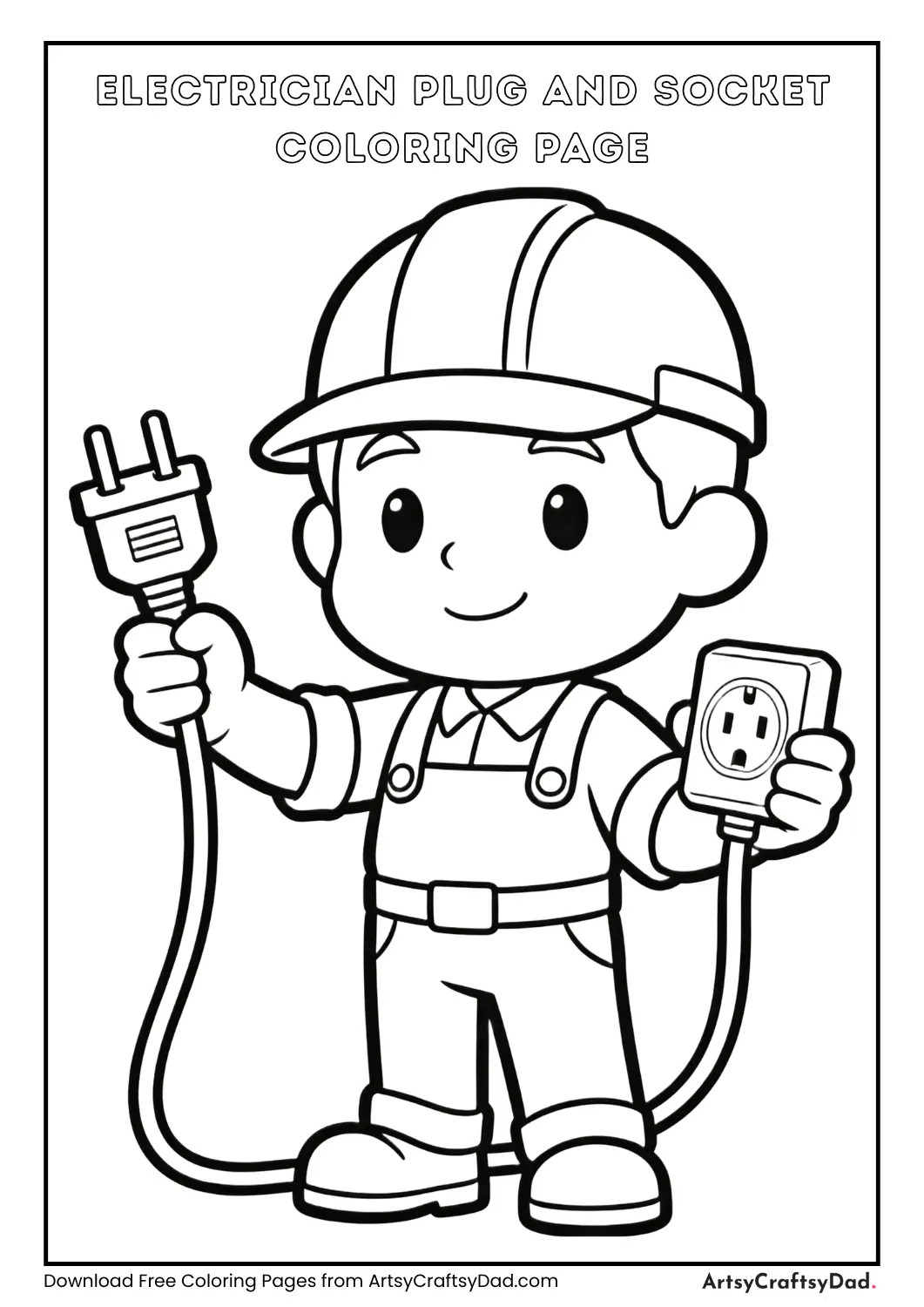 Electrician with plug and socket coloring page