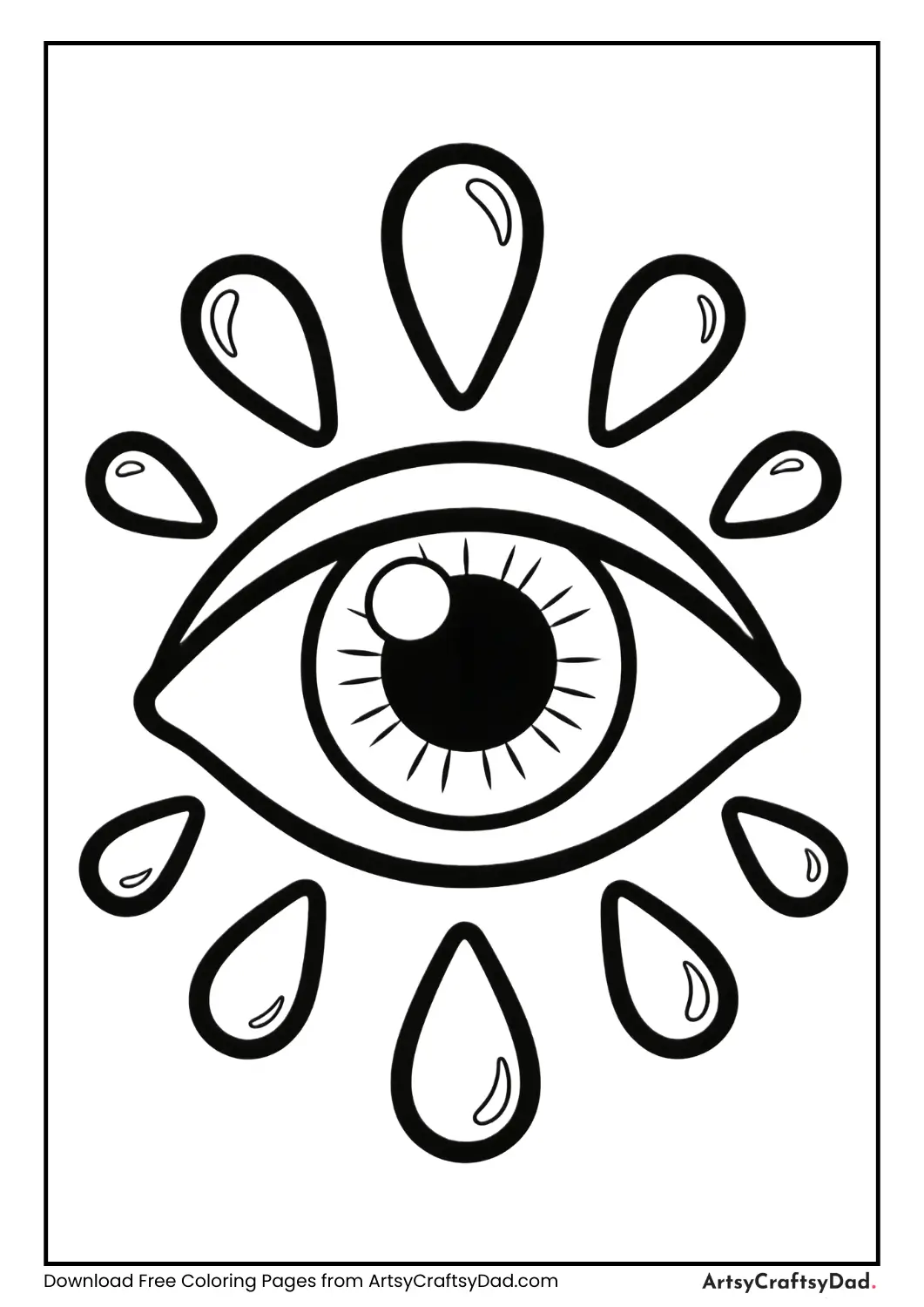 Smiling eye surrounded by water drops