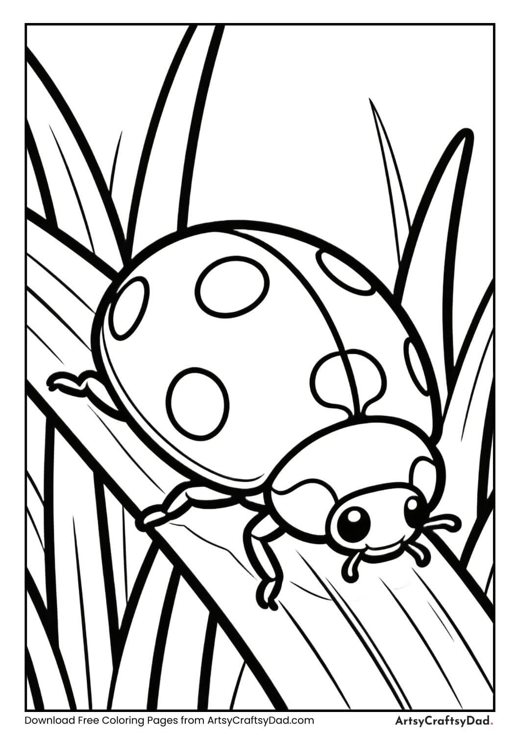 Ladybug crawling on grass coloring page