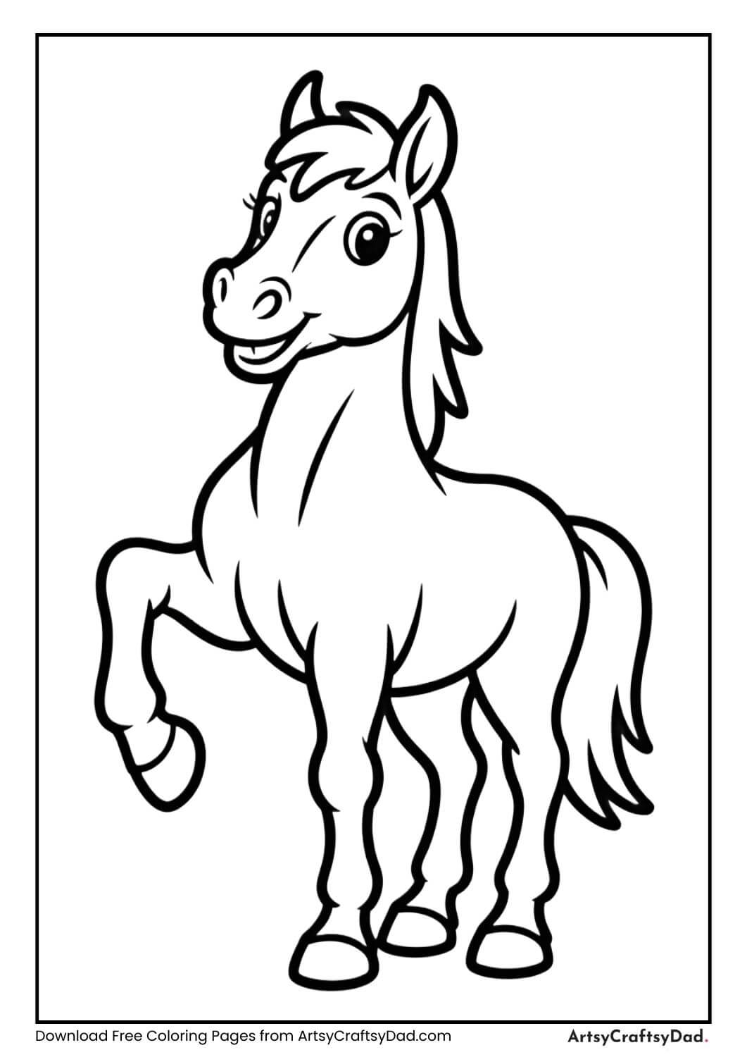Playful horse kicking leg coloring page