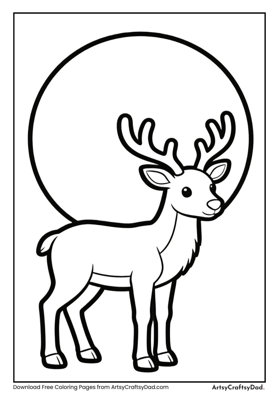 Reindeer under moon black and white coloring page
