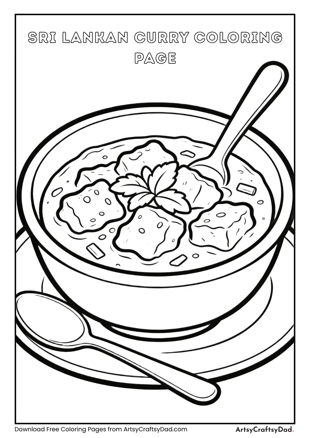 Sri Lankan curry coloring page in black and white