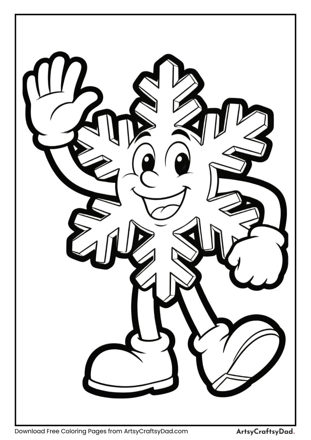 Waving cartoon snowflake coloring page