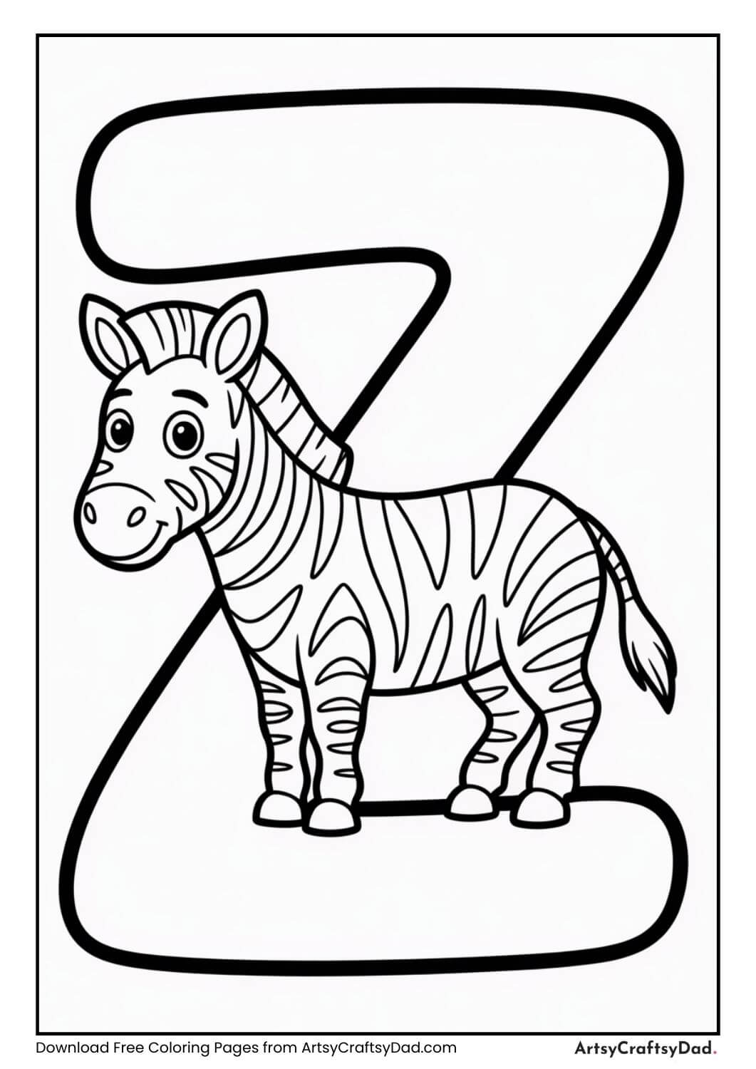 Alphabet Z zebra coloring page