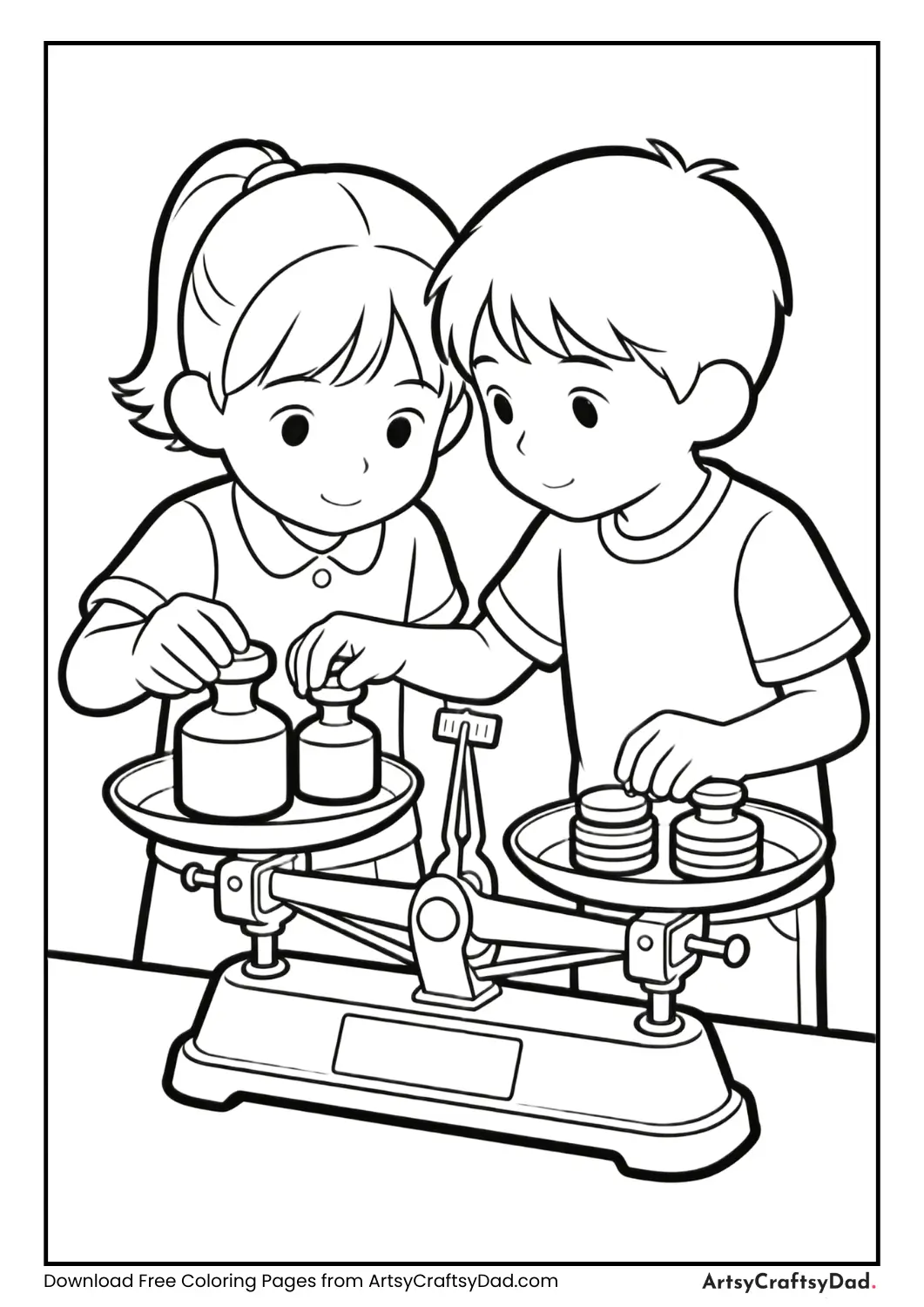 Balance scale weight experiment coloring page