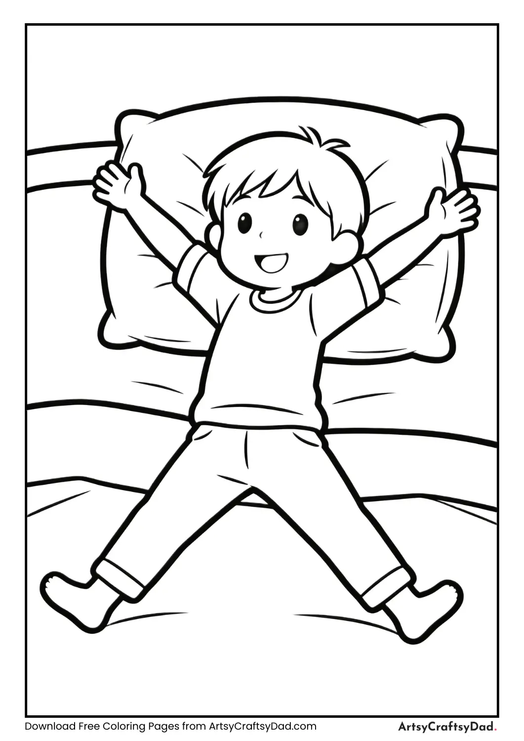 Child stretching before bed coloring page