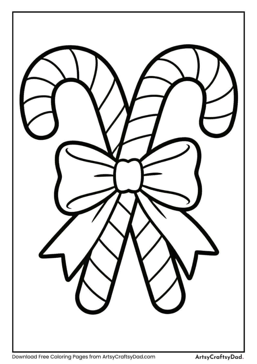 Candy canes tied with a bow coloring page