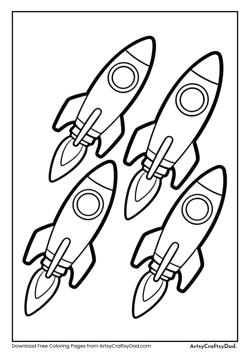 Count and color four rockets black and white worksheet for Kindergarten