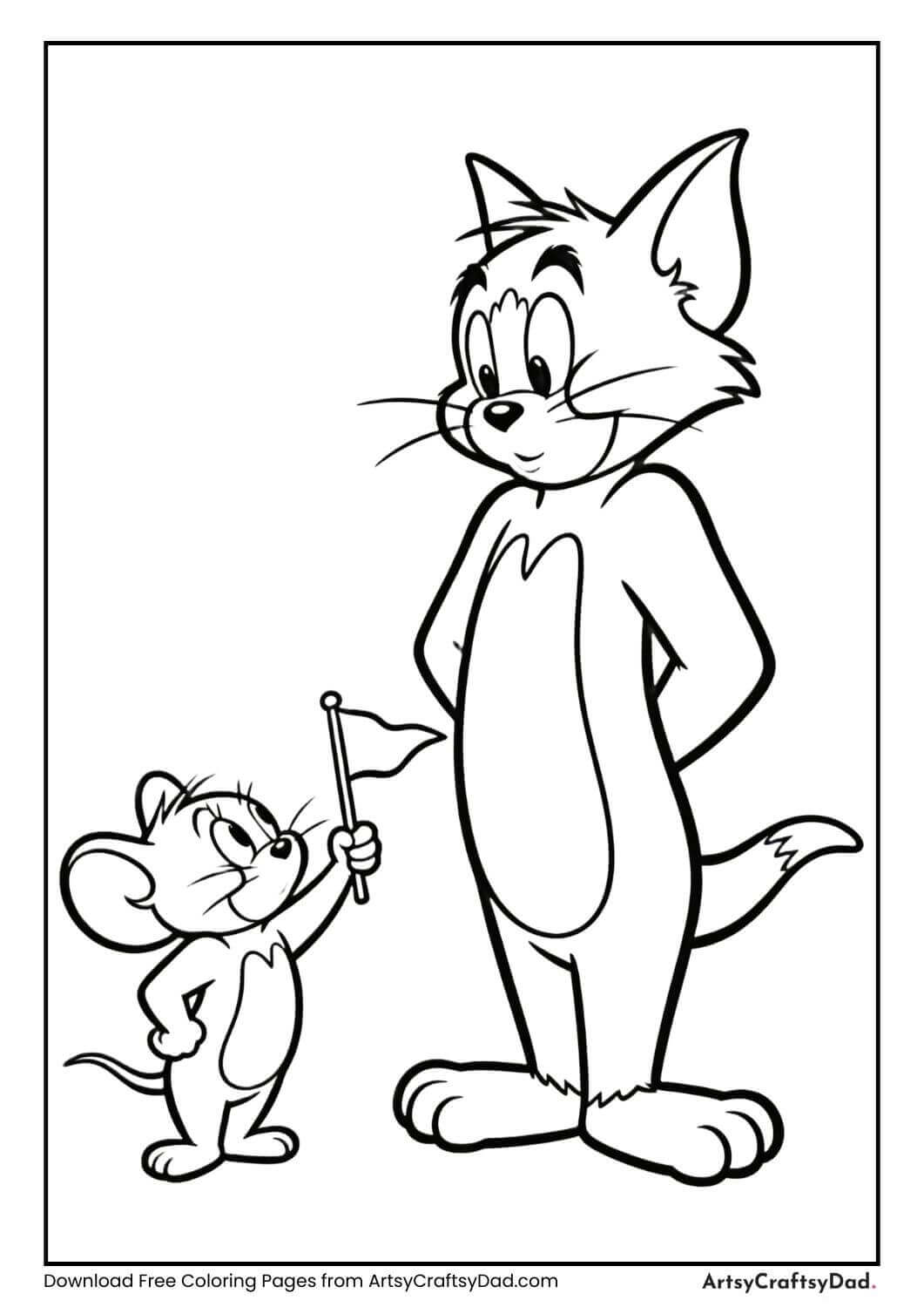 Jerry holding tiny flag coloring page
