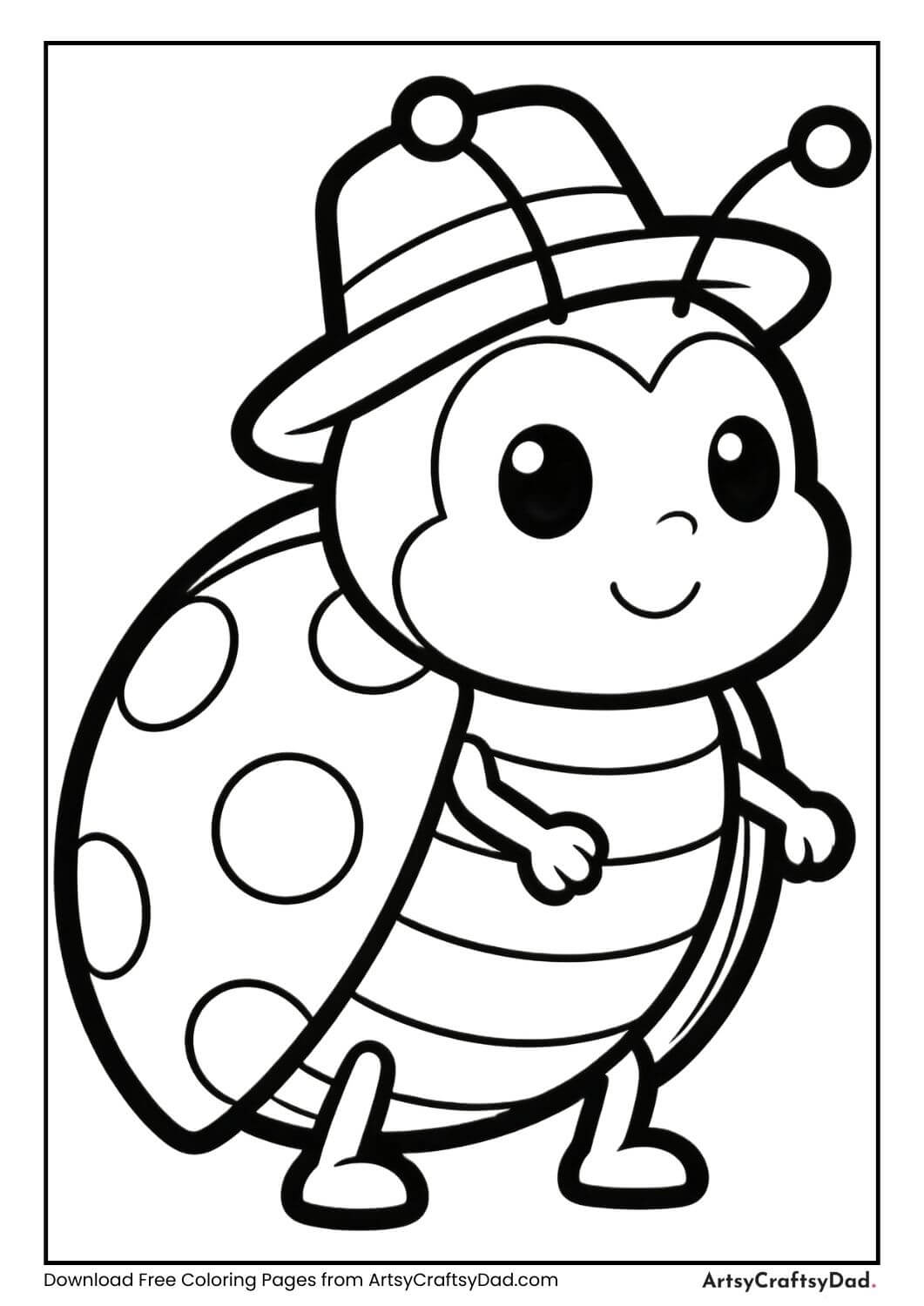Ladybug wearing a hat coloring page