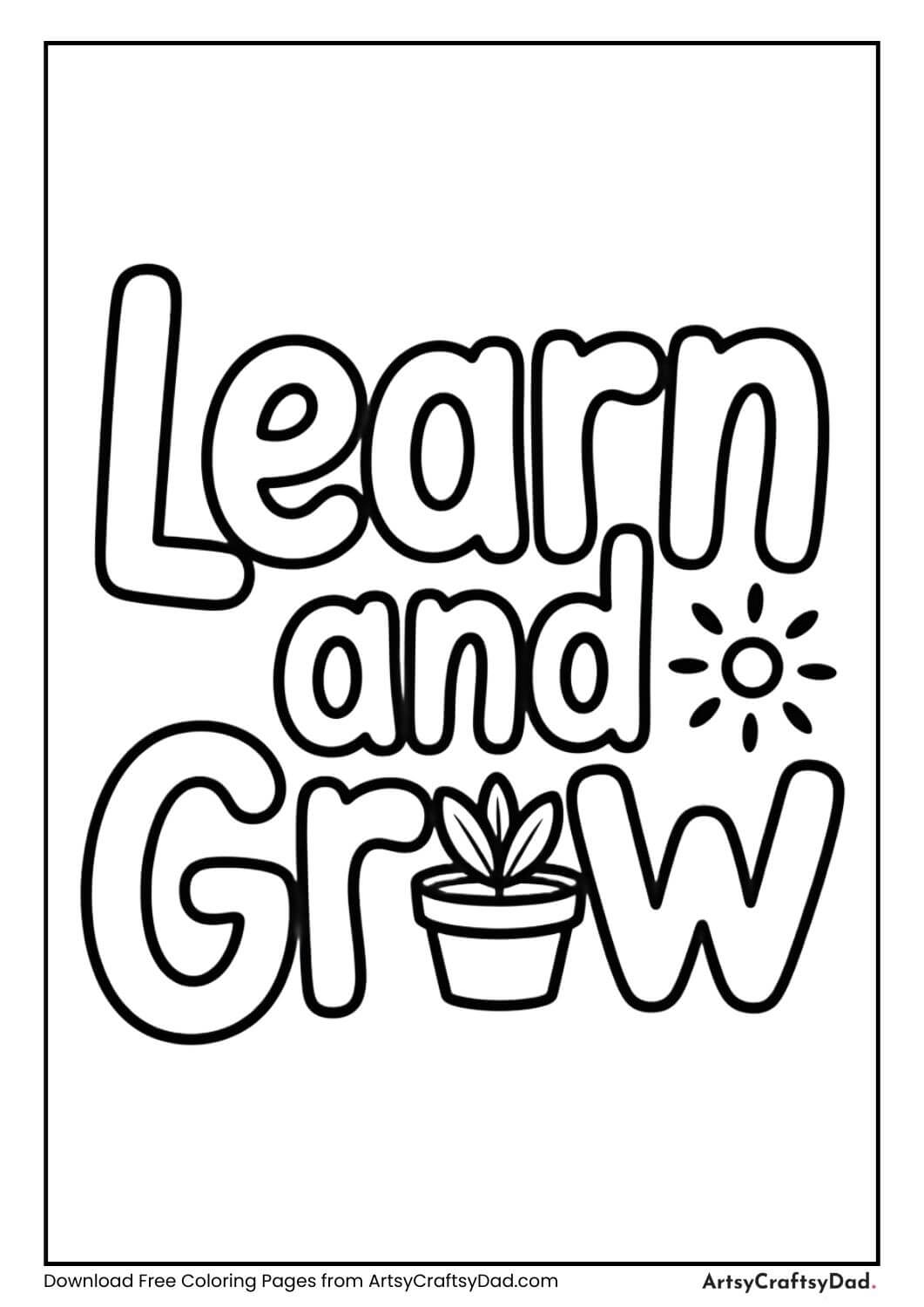 Learn and Grow inspirational coloring page