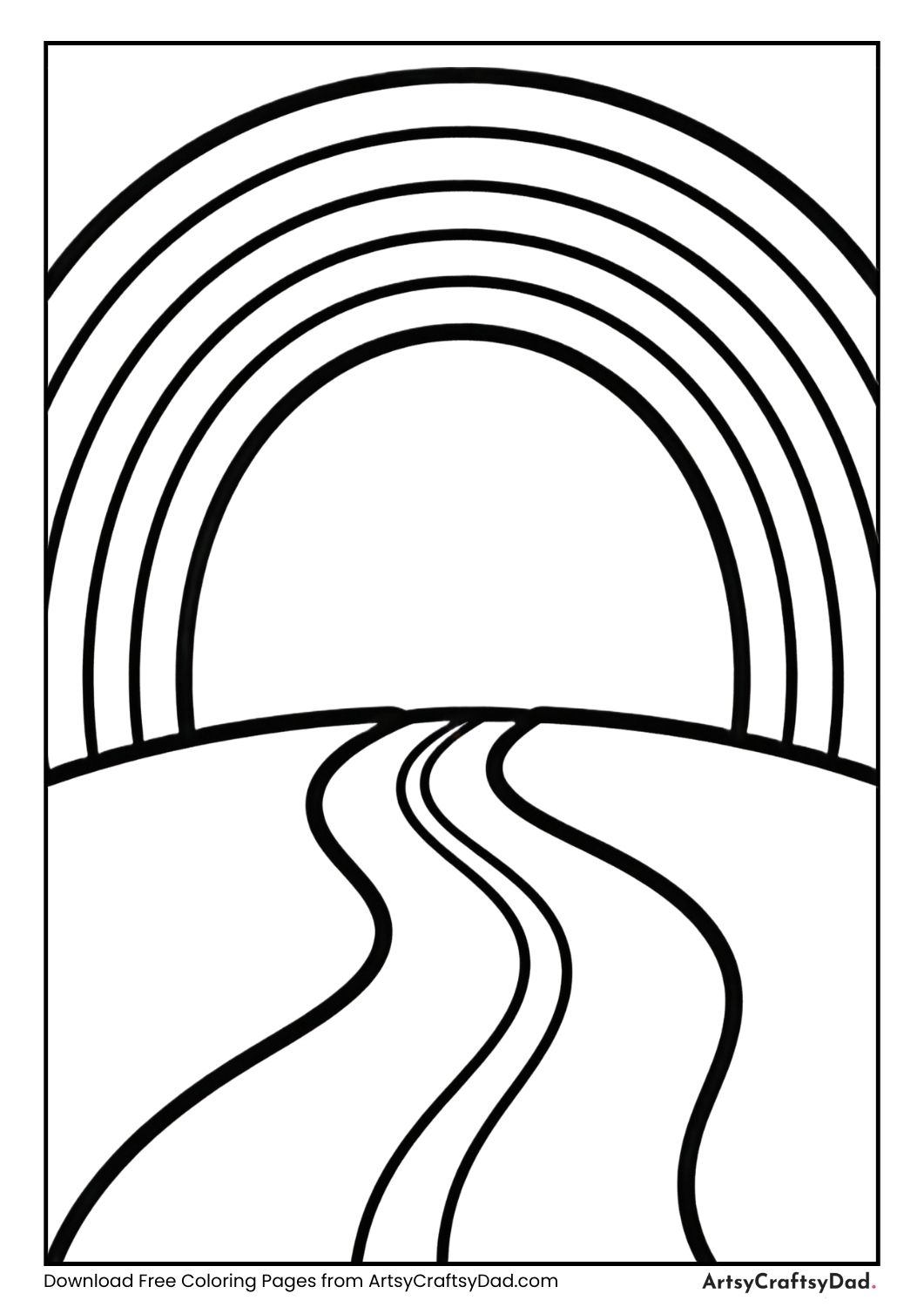 Rainbow shaped road black and white coloring page