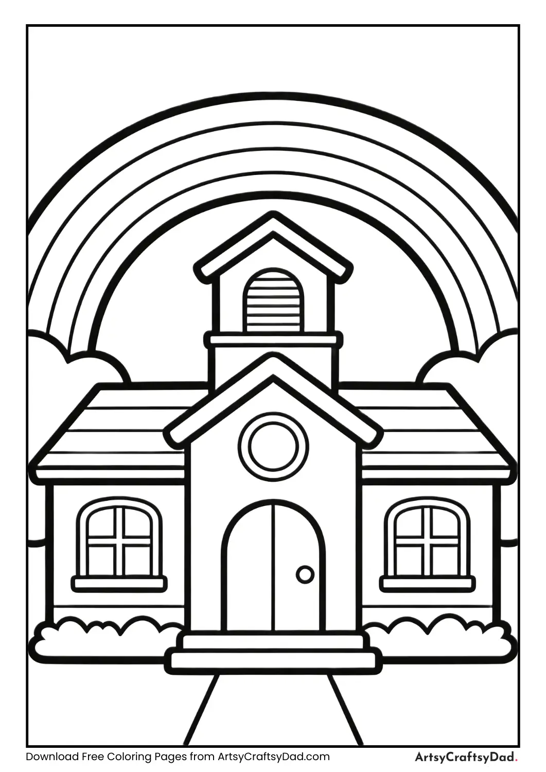 School building with rainbow coloring page