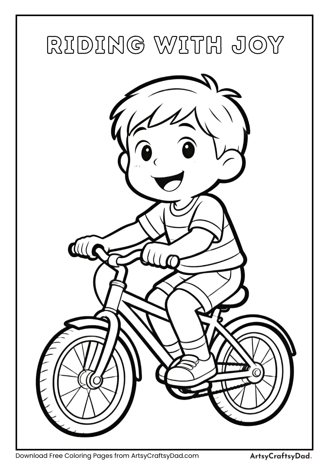 Happy child riding bicycle coloring page
