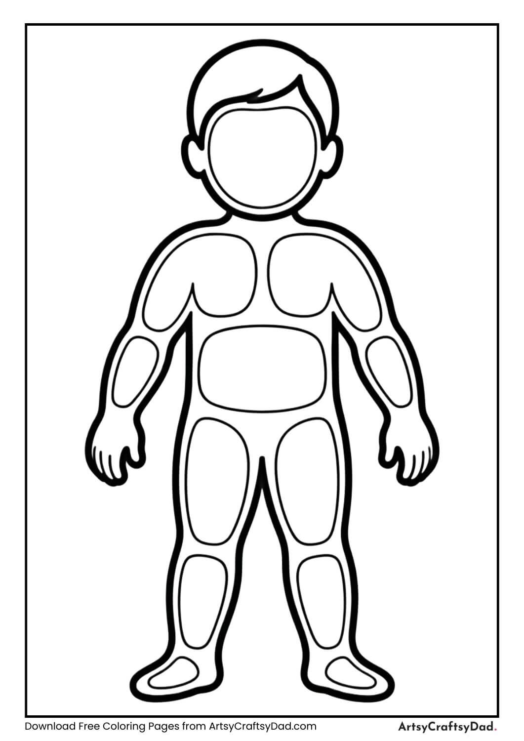 Labeled human body outline coloring page