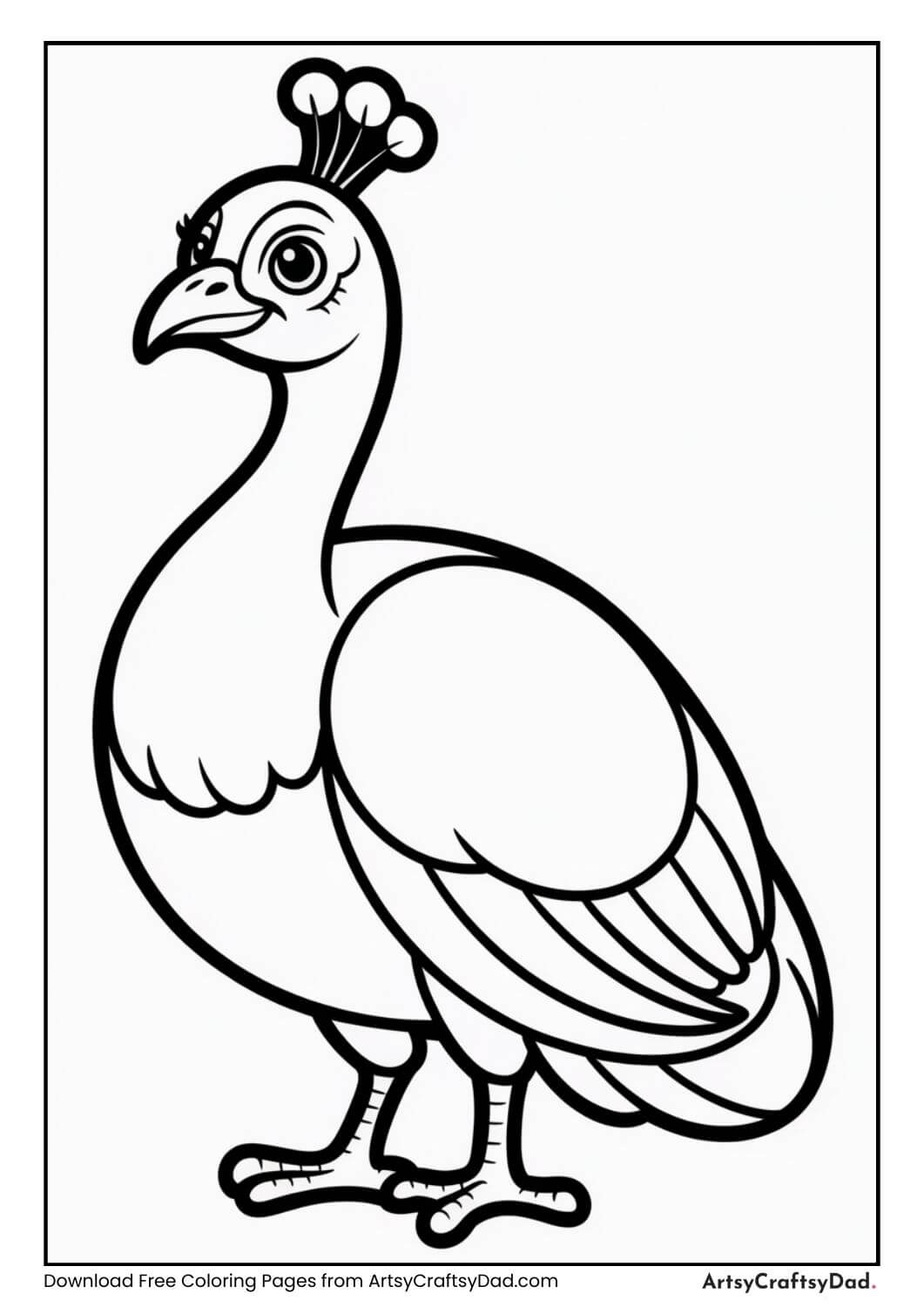 Black and white peacock zoo animal coloring page for kids