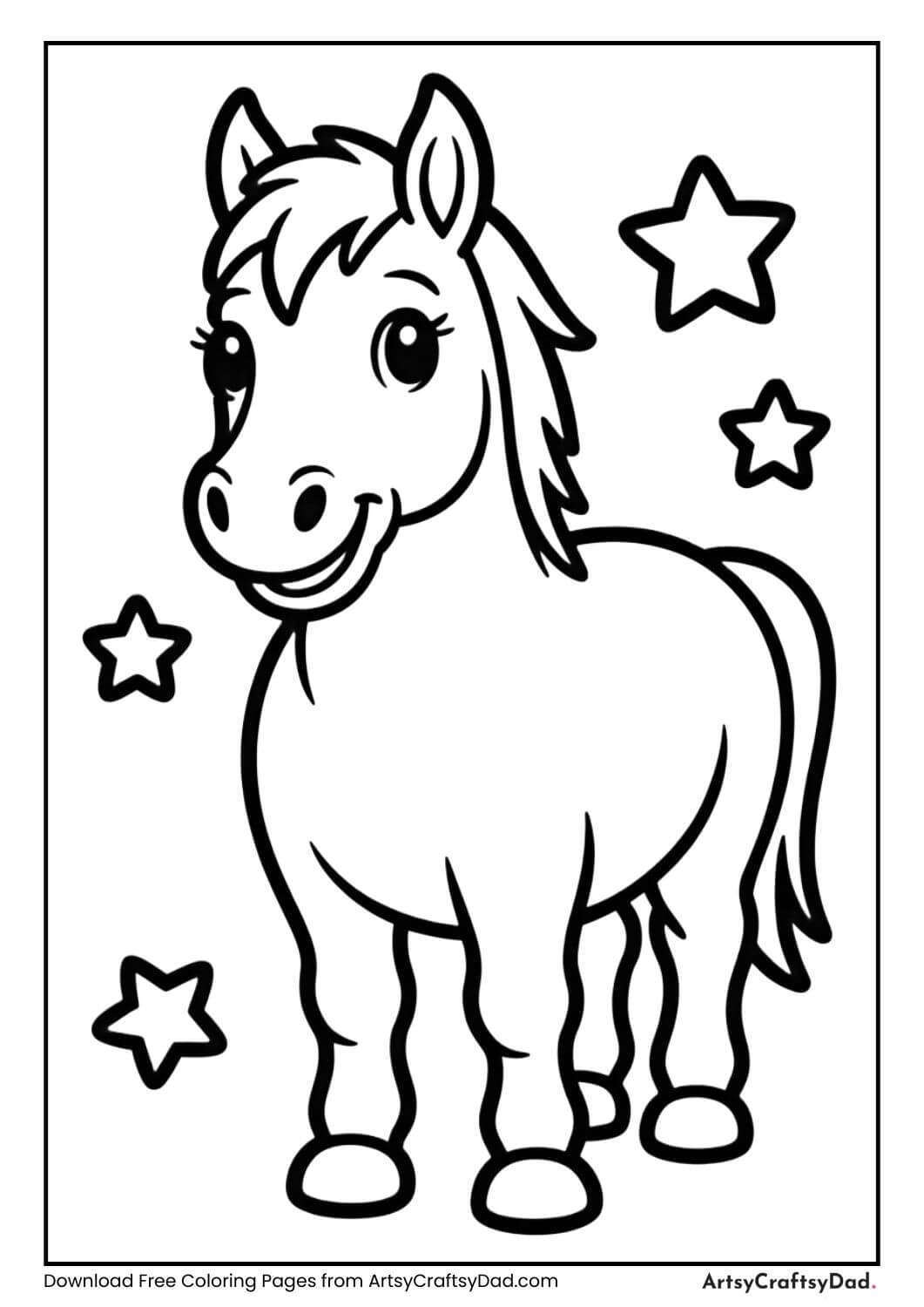 Horse with stars coloring page