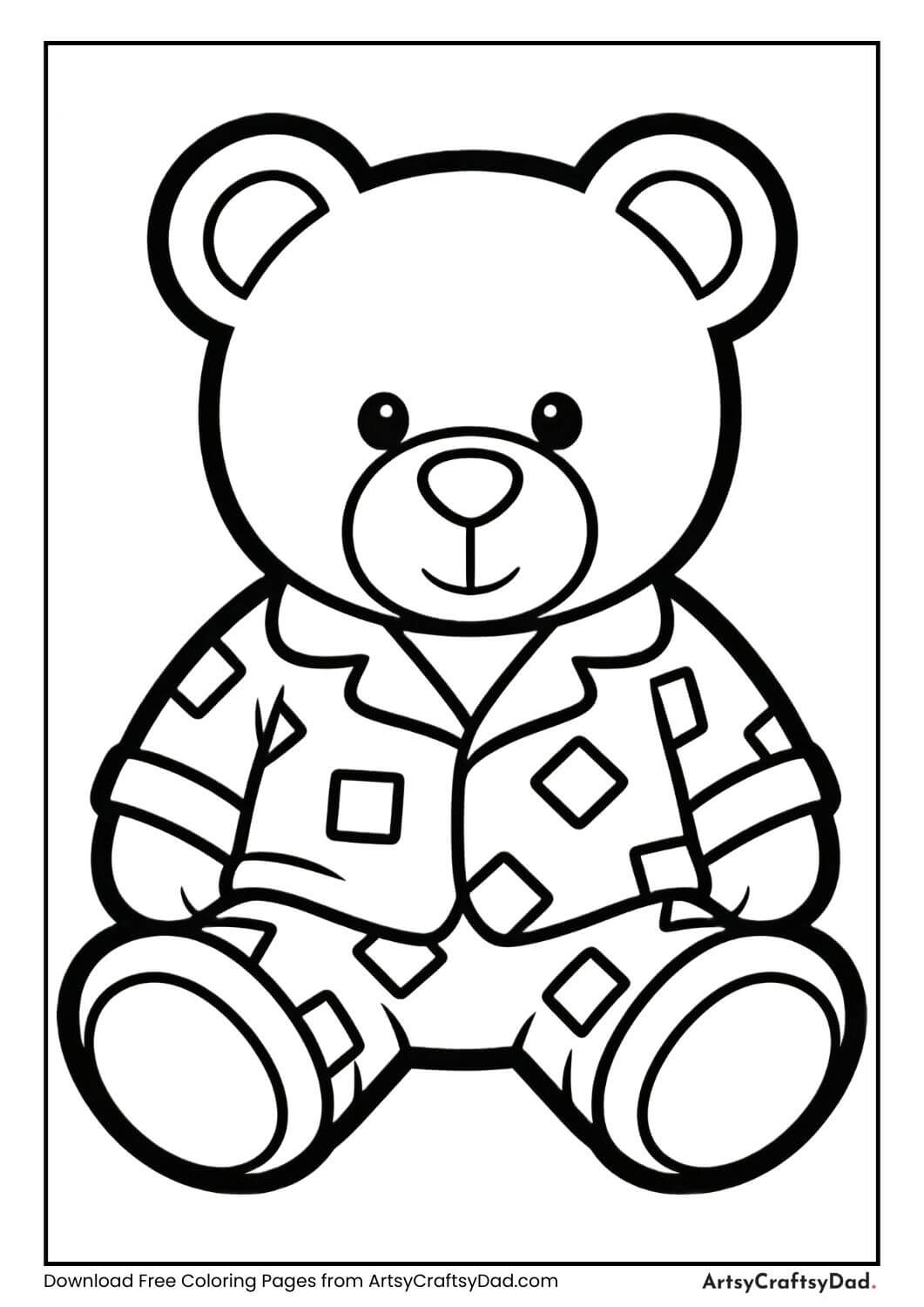Teddy bear wearing pajamas coloring page