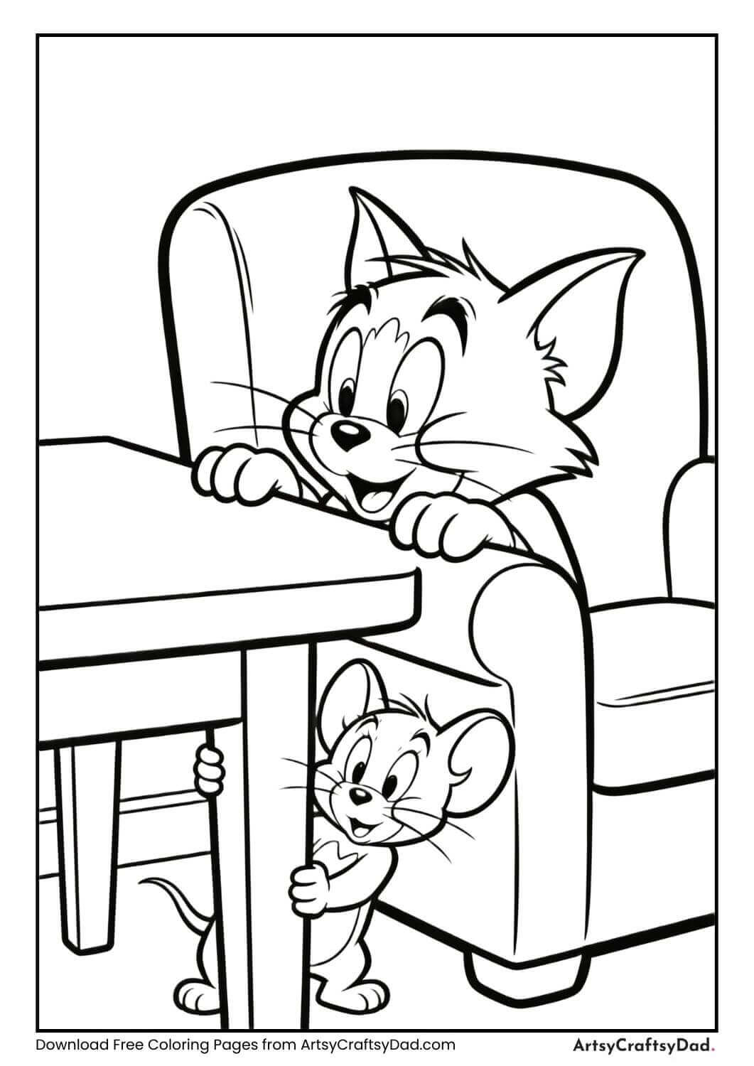 Tom and Jerry playing hide and seek coloring page