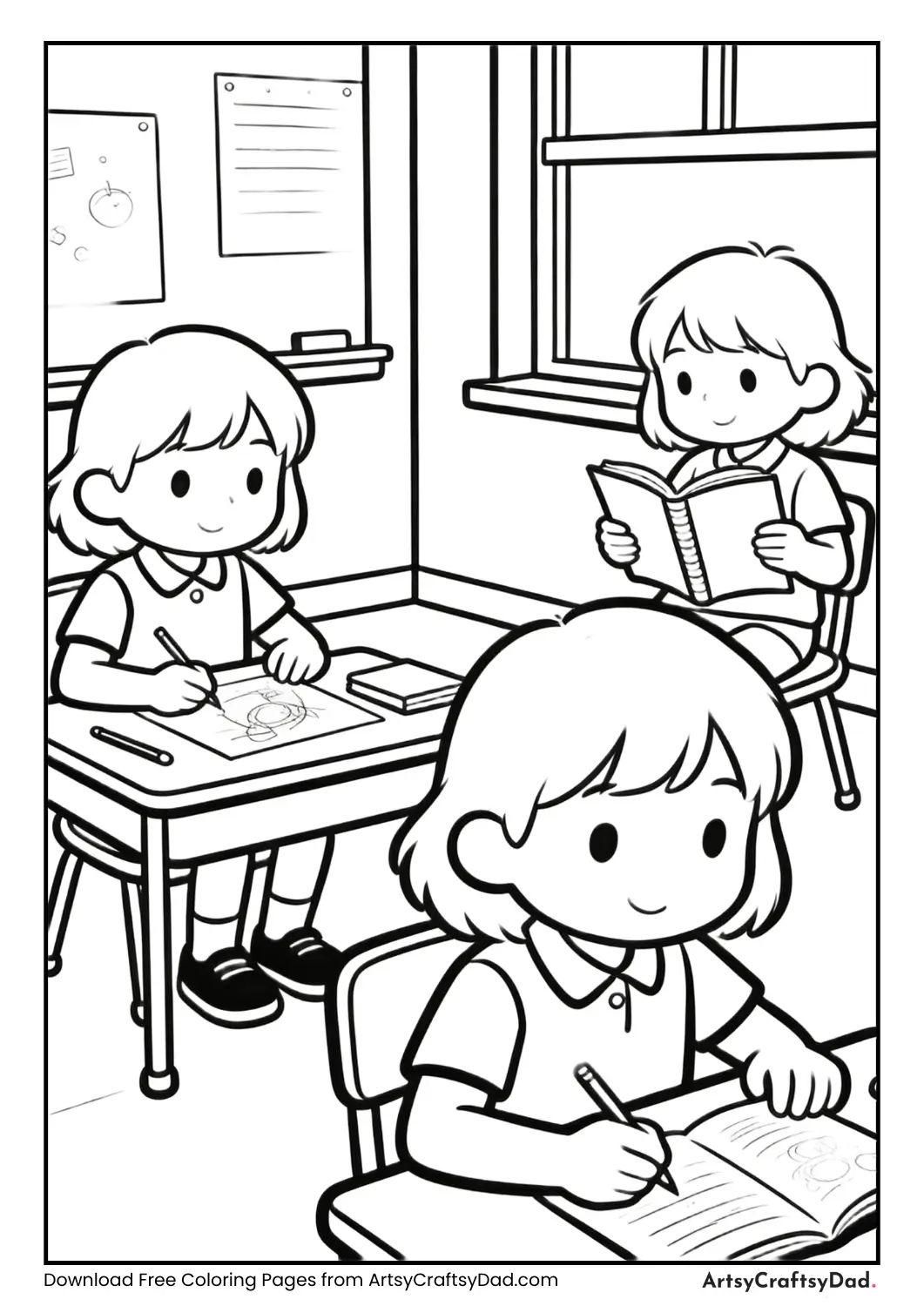 Students drawing and reading during free time
