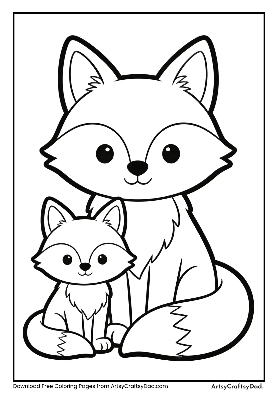 Fox family black and white coloring page