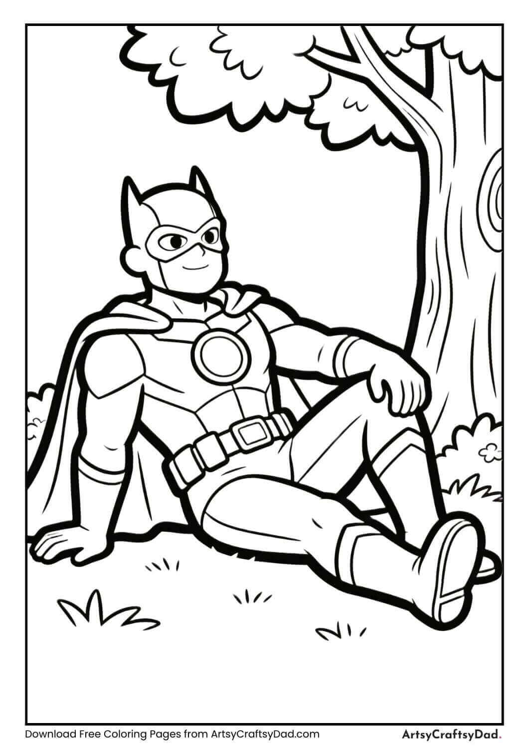 Black and white anime hero sitting under a tree