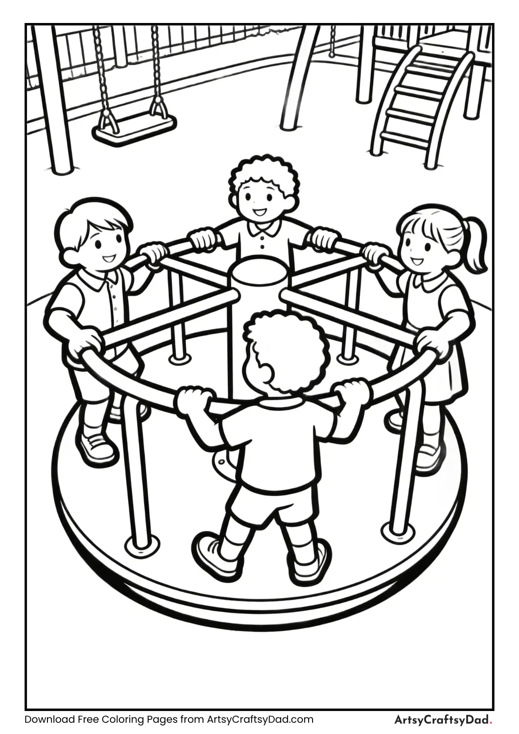 Playground roundabout coloring page