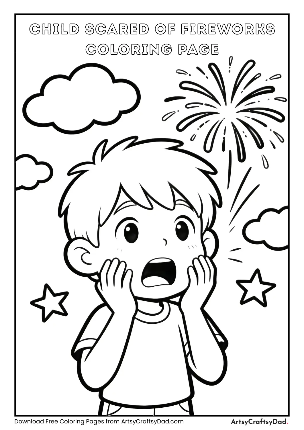 child scared of fireworks sound coloring page