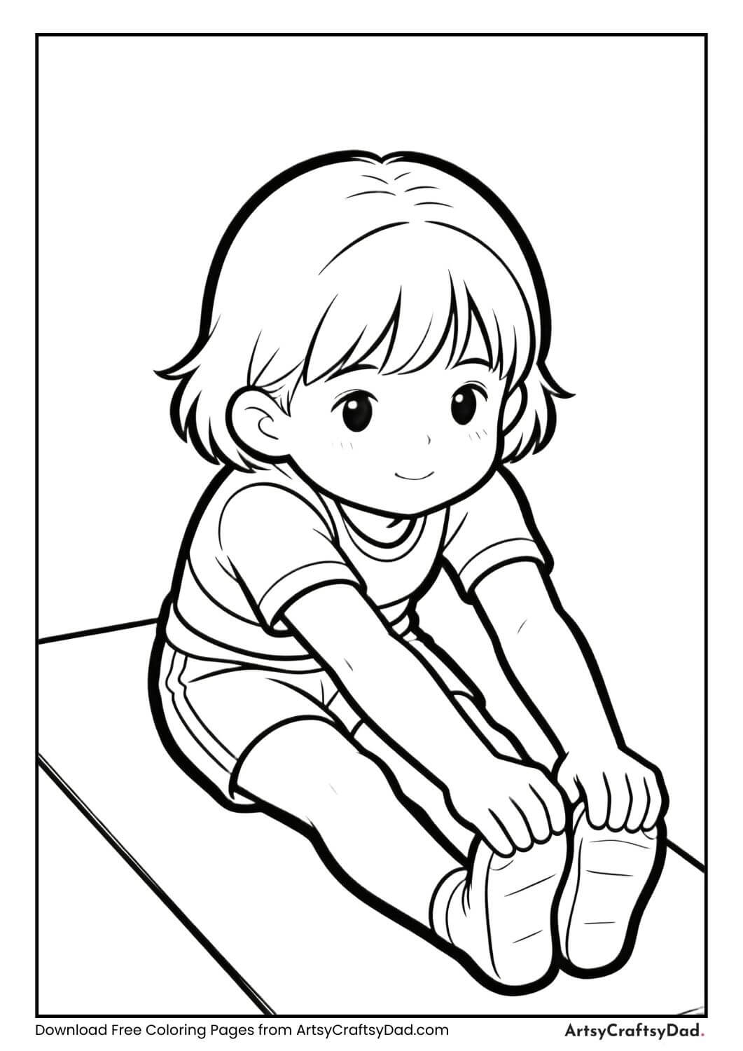 Child doing seated forward bend yoga coloring page